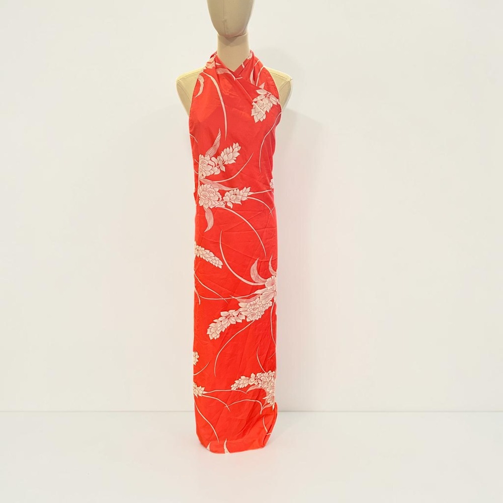 Hilo Hattie Vtg Sarong Floral Halter Wrap Maxi Dress Coral Multi-Way Women 195